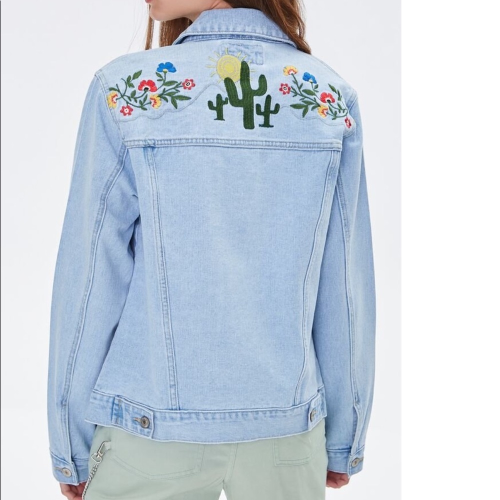 Forever 21 Embroidered Light Denim Jacket